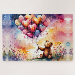 Valentine Teddy bear with Heart shaped balloons Jigsaw Puzzle