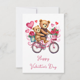 Valentine teddy bears on bicycle card