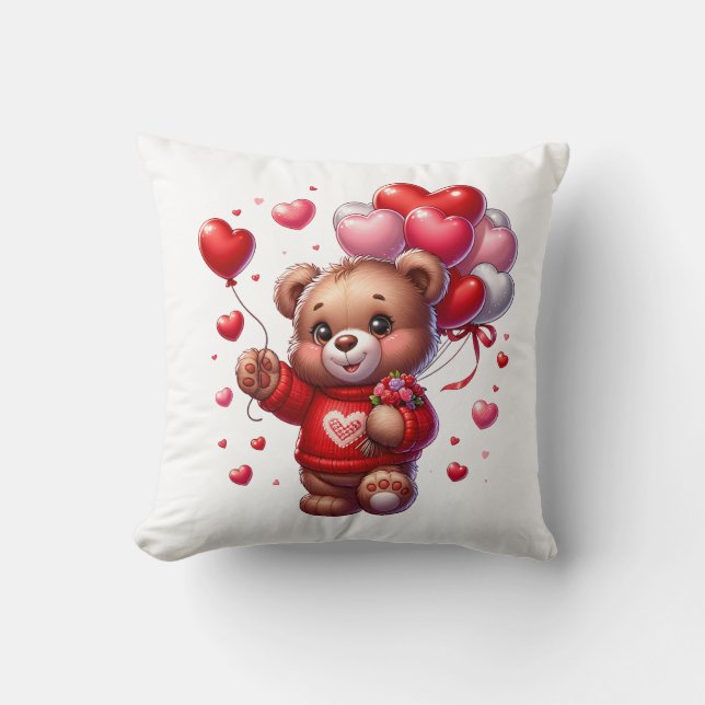 Valentine Teddy Throw Pillow (Front)