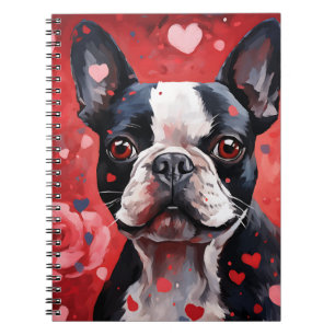 VALENTINE THEMED BOSTON TERRIER WITH HEARTS NOTEBOOK