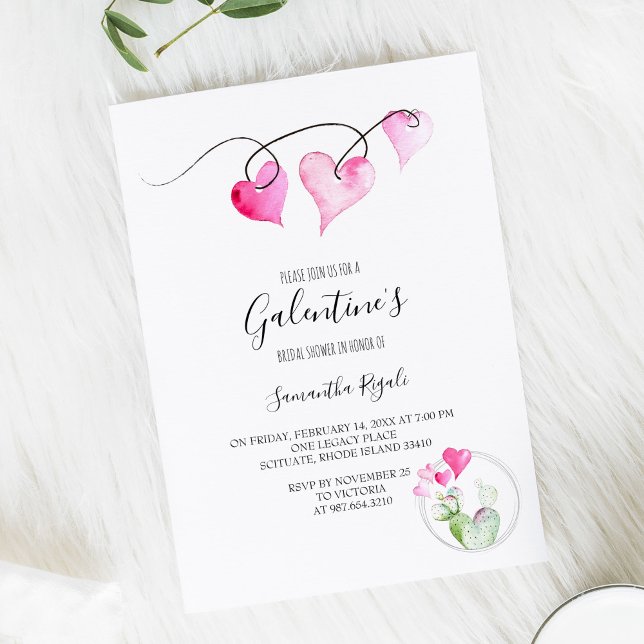 Valentine Themed Bridal Shower Invitation (Galentine's Day celebration ideas for a brunch party inspiration art by Victoria Grigaliunas)