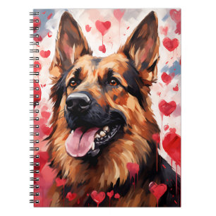 VALENTINE THEMED GERMAN SHEPHERD DOG WITH HEARTS NOTEBOOK