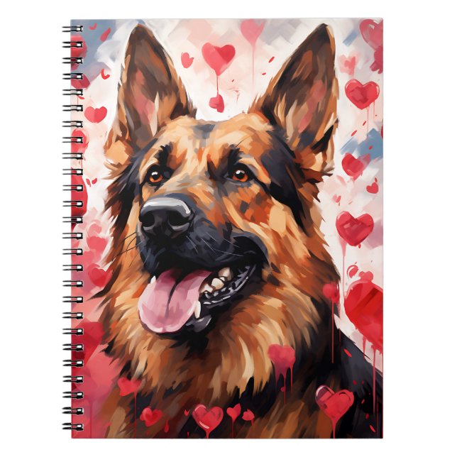 VALENTINE THEMED GERMAN SHEPHERD DOG WITH HEARTS NOTEBOOK (Front)