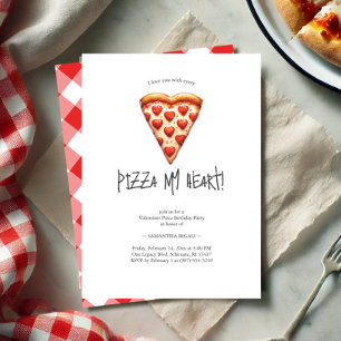 Valentine Themed Pizza Birthday Invitations