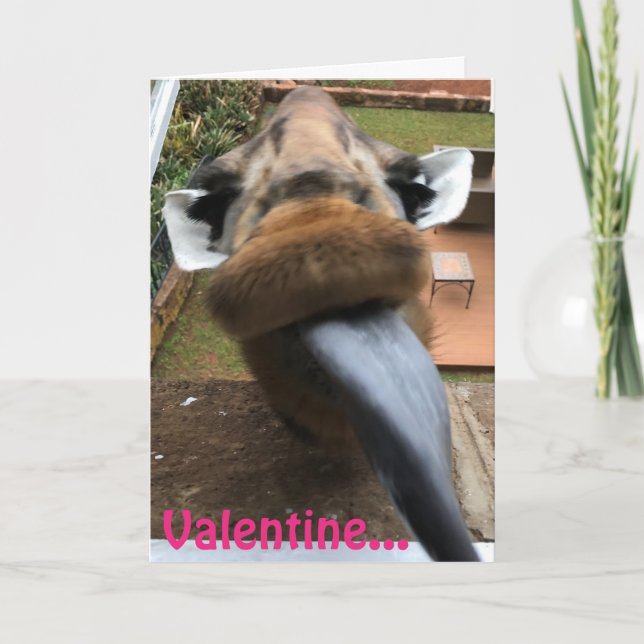 Valentine Tongue Kiss Giraffe Holiday Card (Front)