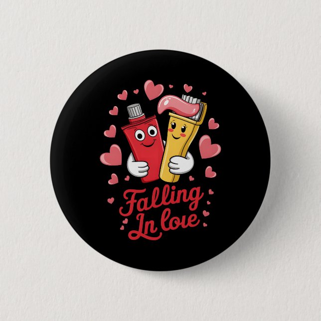 Valentine Toothpaste Love Toothbrushes Falling Inl 6 Cm Round Badge (Front)