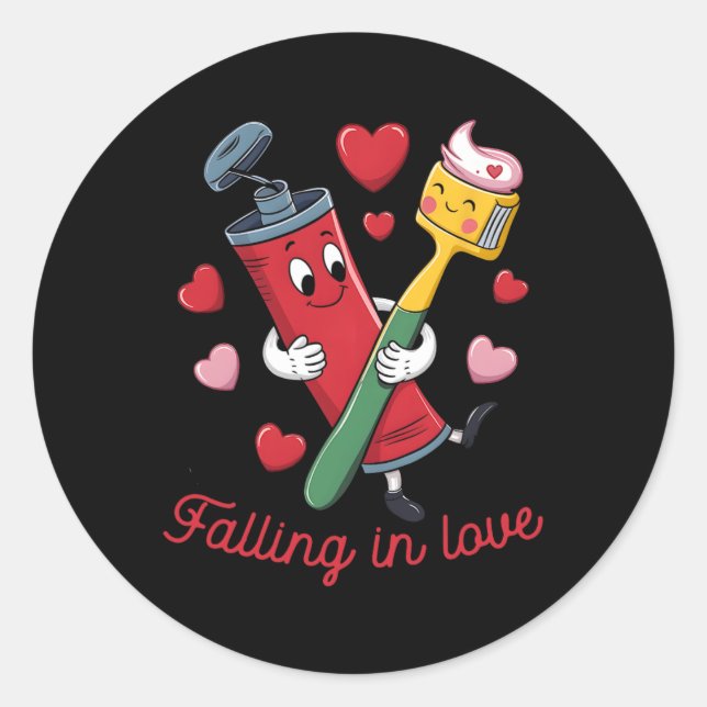 Valentine Toothpaste Love Toothbrushes Falling Inl Classic Round Sticker (Front)