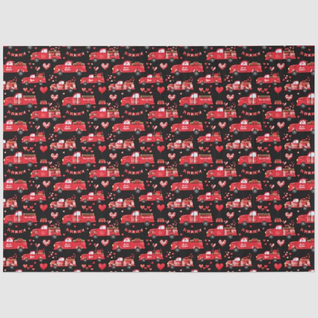 Valentine Trucks on Black Tissue Paper (Front)