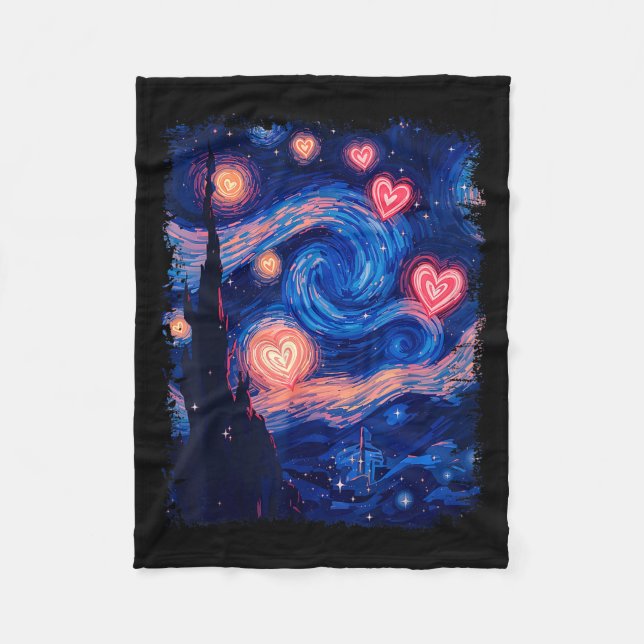 Valentine Van Gogh Starry Night Heart Matching Cou Fleece Blanket (Front)