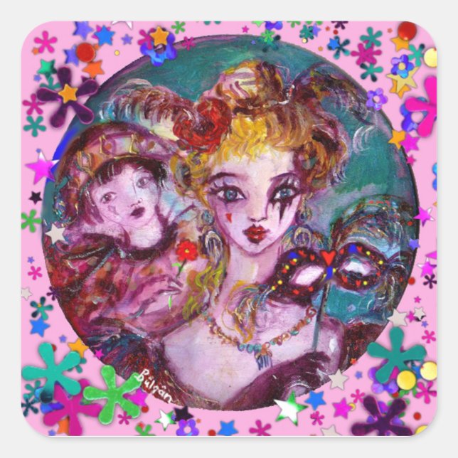 VALENTINE VENETIAN MASQUERADE CONFETTI SQUARE STICKER (Front)