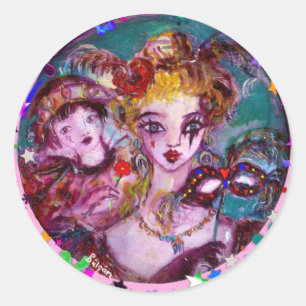 VALENTINE VENETIAN MASQUERADE MASKS AND CONFETTI CLASSIC ROUND STICKER