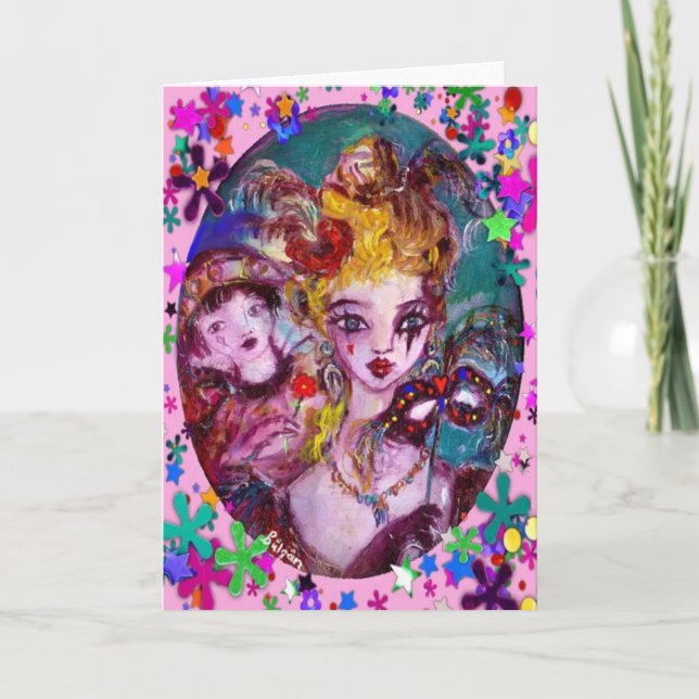 VALENTINE VENETIAN MASQUERADE MASKS AND CONFETTI HOLIDAY CARD (Front)