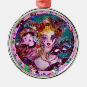 VALENTINE VENETIAN MASQUERADE MASKS AND CONFETTI METAL TREE DECORATION