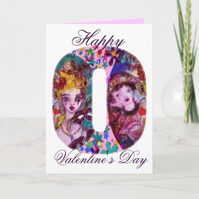 VALENTINE VENETIAN MASQUERADE MONOGRAM O LETTER HOLIDAY CARD (Front)