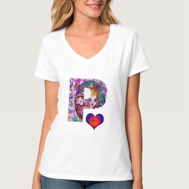 VALENTINE VENETIAN MASQUERADE MONOGRAM P LETTER T-Shirt (Front)