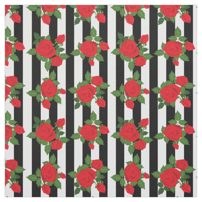 valentine vertical stripes red roses romantic fabric (Swatch)