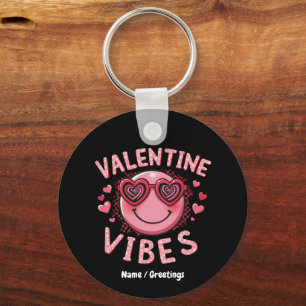 Valentine Vibes Hippie Valentines Day Groovy Retro Key Ring