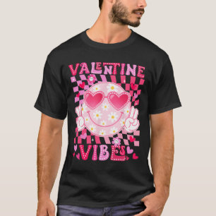 Valentine Vibes Pink Smile Face Heart Sungles Girl T-Shirt