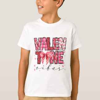 Valentine Vibes Valentines Day Pink Bow Girl Women T-Shirt