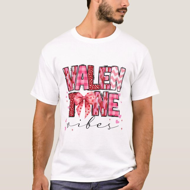 Valentine Vibes Valentines Day Pink Bow Girl Women T-Shirt (Front)