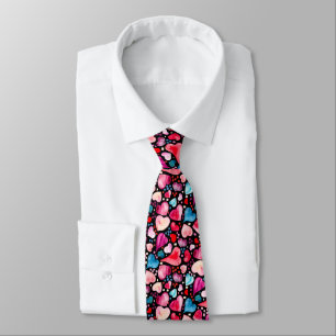 Valentine Watercolor Hearts & Confetti Black Tie