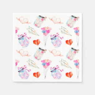 Valentine watercolor icons pattern napkin