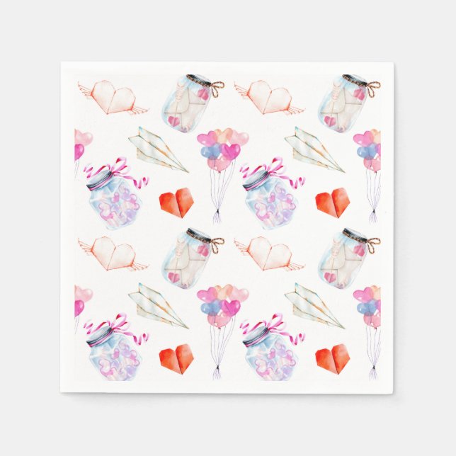 Valentine watercolor icons pattern napkin (Front)