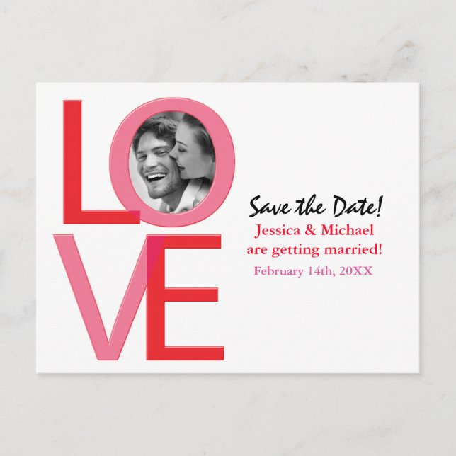 Valentine Wedding Save Date Photo Love Postcard (Front)