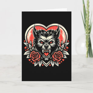 Valentine Werewolf Lunar Love With Heart And Roses Card