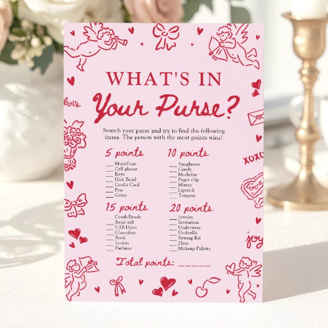 Valentine What's In Your Purse Baby Shower Game Invitation (Valentine What's In Your Purse Baby Shower Game)