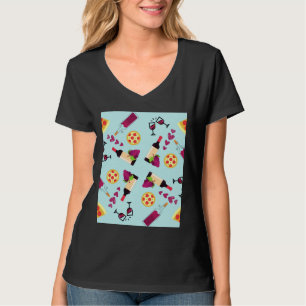 Valentine Wine Pizza Love Graphic T-Shirt