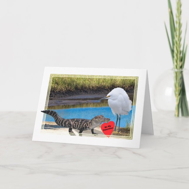 Valentine with Alligator and Egret Holiday Card (Front)