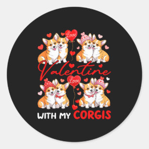 Valentine With My Corgis Couple Dogs Costume Owner Classic Round Sticker