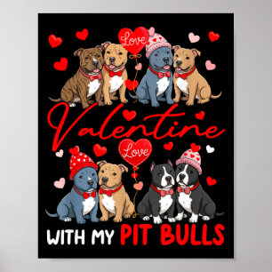 Valentine With My Pit Bulls Couple Dogs Costume Ow Poster