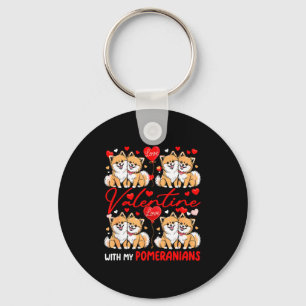 Valentine With My Pomeranians Couple Dogs Costume Key Ring
