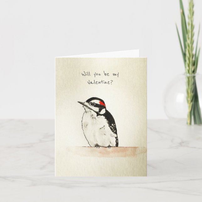 Valentine Woodpecker Folded Note Card (Front)