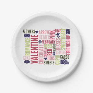 Valentine Words Valentine's Day Paper Plates