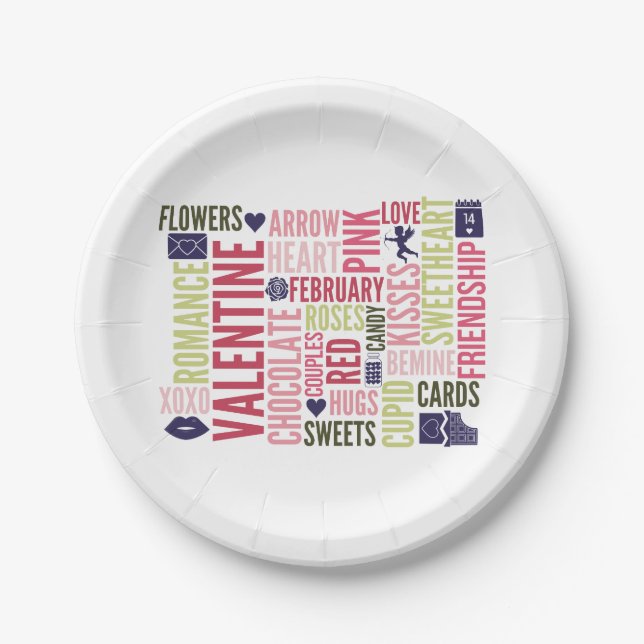 Valentine Words Valentine's Day Paper Plates (Front)