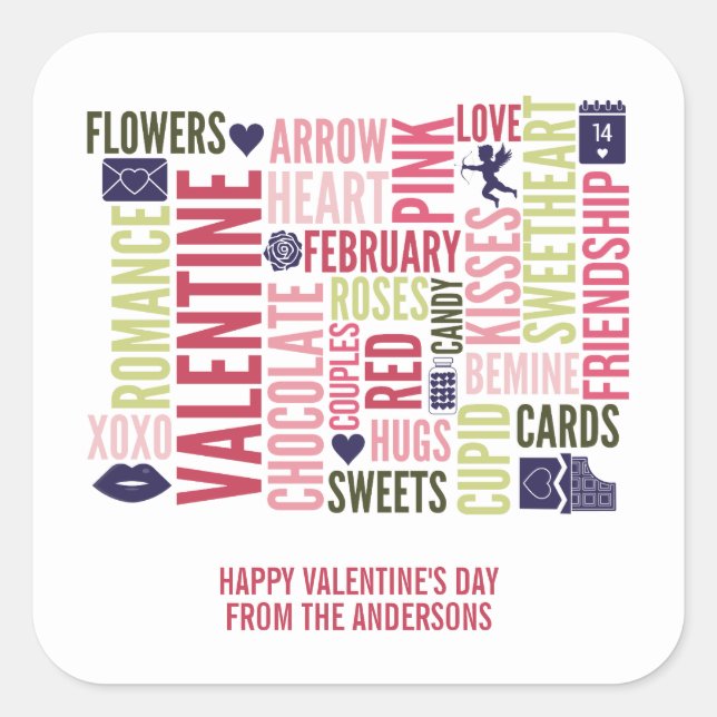 Valentine Words Valentine's Day Stickers (Front)