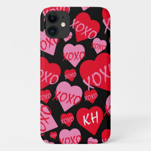 Valentine XOXO Heart Pink Red Pattern Black Name Case-Mate iPhone Case