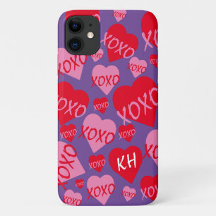 Valentine XOXO Heart Pink Red Pattern Purple Name Case-Mate iPhone Case
