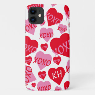 Valentine XOXO Heart Pink Red Pattern White Name Case-Mate iPhone Case