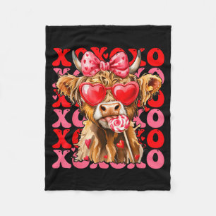 Valentine Xoxo Highland Cow Cute Coquette Bow West Fleece Blanket