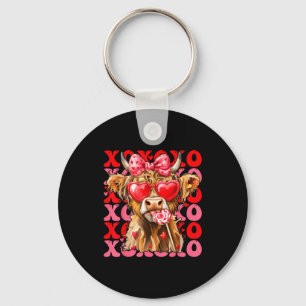 Valentine Xoxo Highland Cow Cute Coquette Bow West Key Ring