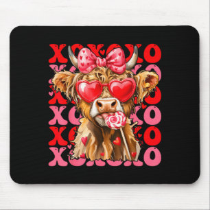 Valentine Xoxo Highland Cow Cute Coquette Bow West Mouse Pad