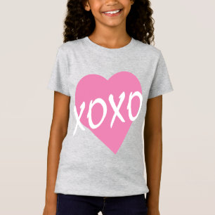 Valentine XOXO Hugs Kisses Pink Heart Grey T-Shirt