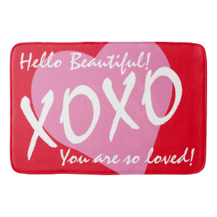 Valentine XOXO Hugs Kisses Pink Heart Red Bath Mat