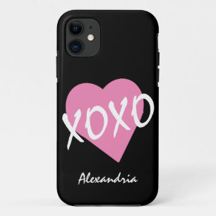 Valentine XOXO Pink Heart Black Case-Mate iPhone Case