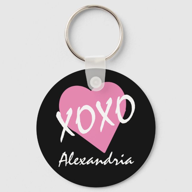 Valentine XOXO Pink Heart Key Ring (Front)