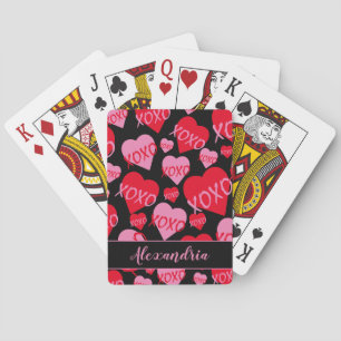 Valentine XOXO Pink Red Heart Pattern Blue Playing Cards